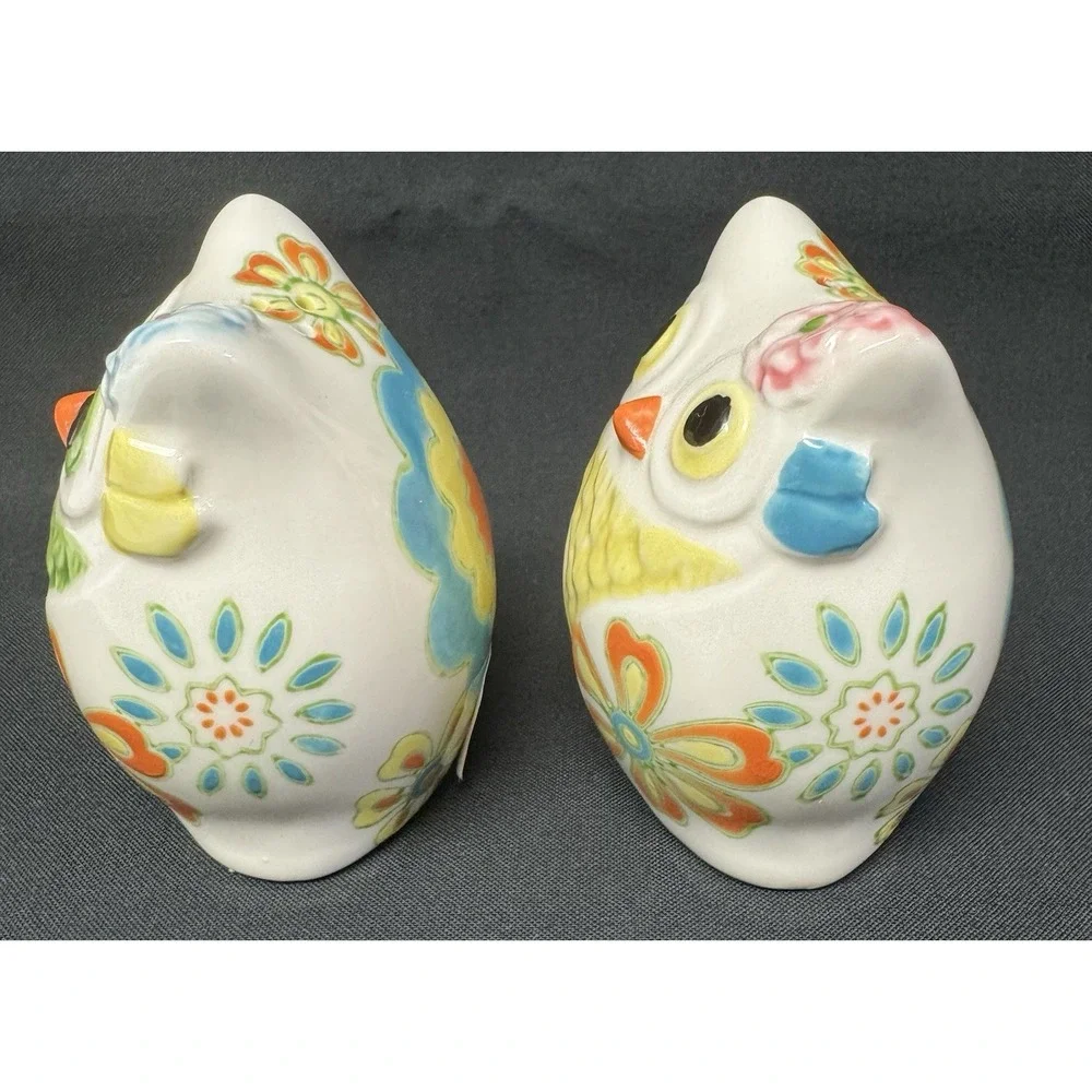 Pier 1 Set Of 2 Ceramic Colorful Owl Salt & Pepper Shakers